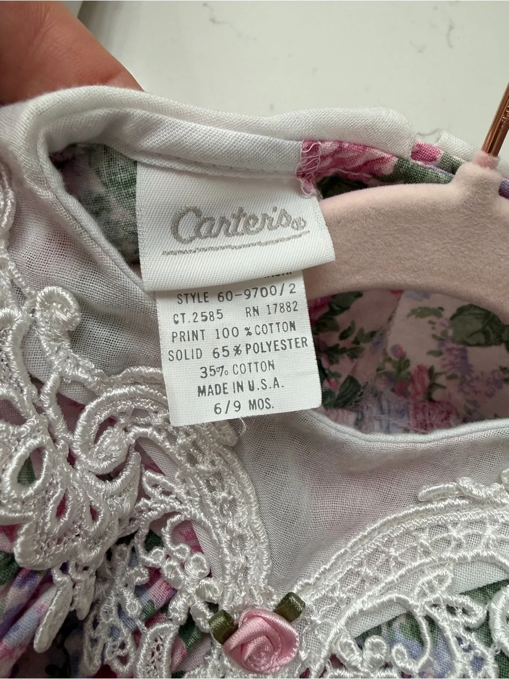 Vintage 90’s Carter’s Pink Floral Lace Baby Dress